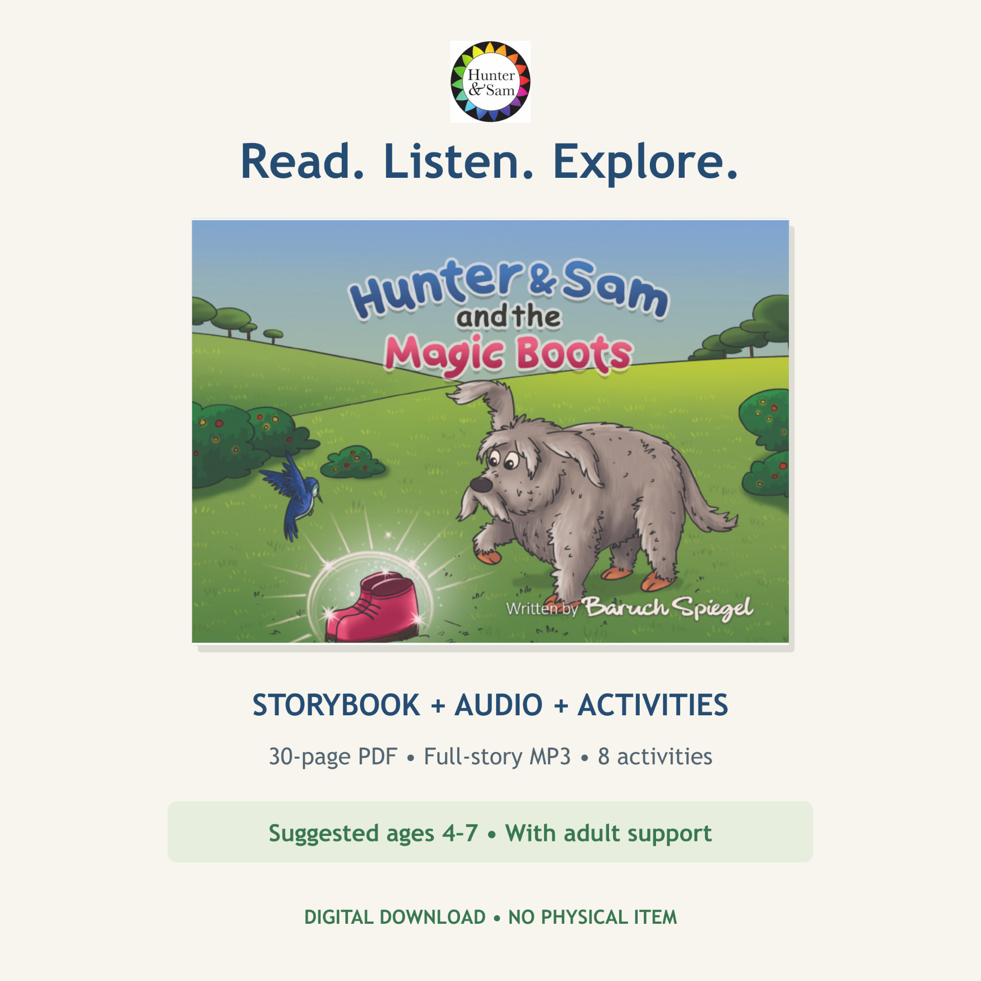 Hunter & Sam, book 2: The Magic Boots — storybook, audio and activities bundle