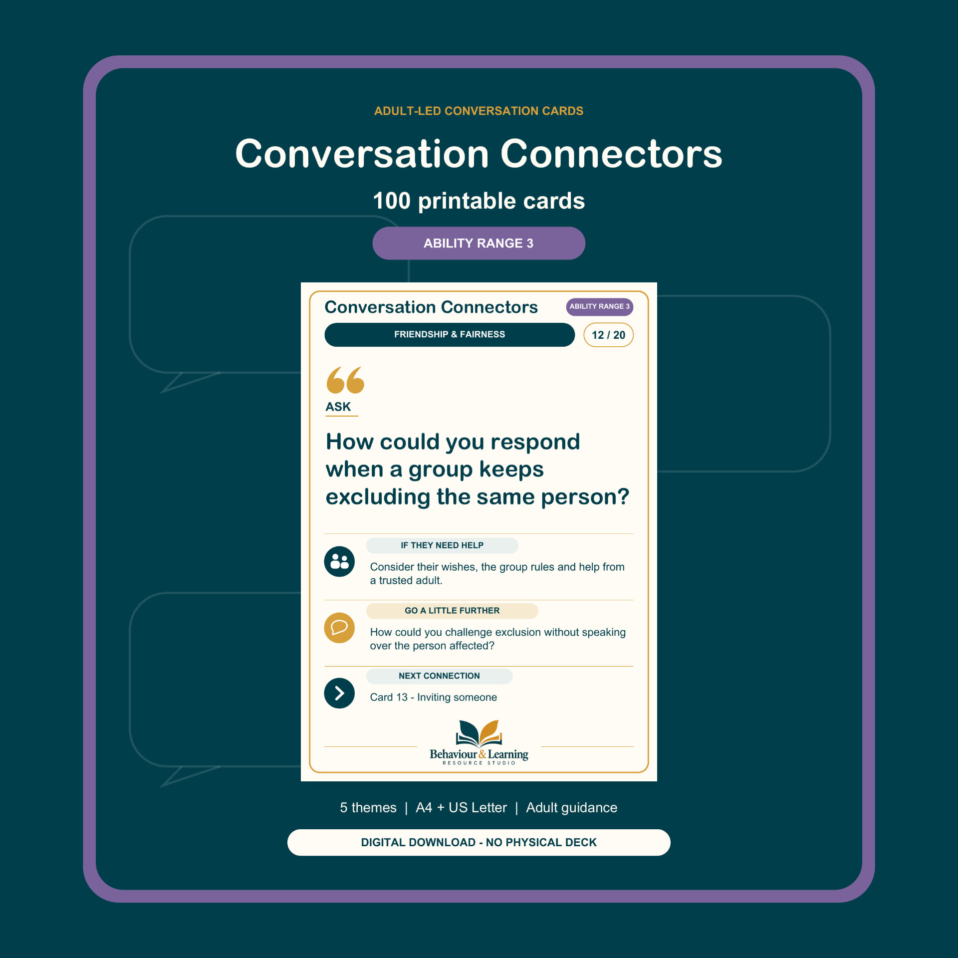 Conversation Connectors: Ability Range 3 (purple): product image showing a sample card