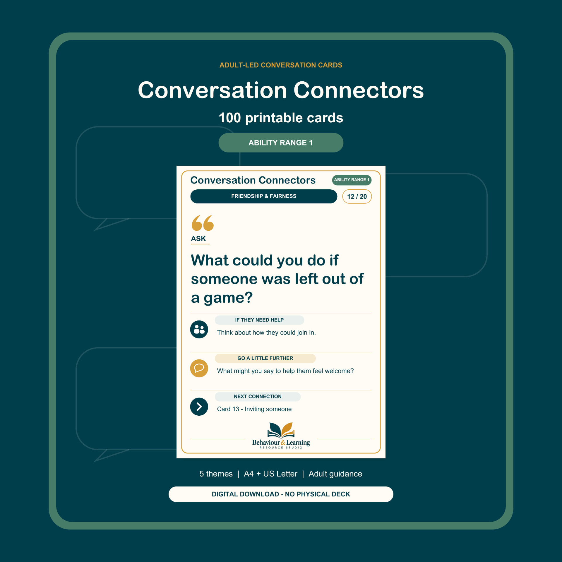 Conversation Connectors: Ability Range 1 (green): product image showing a sample card