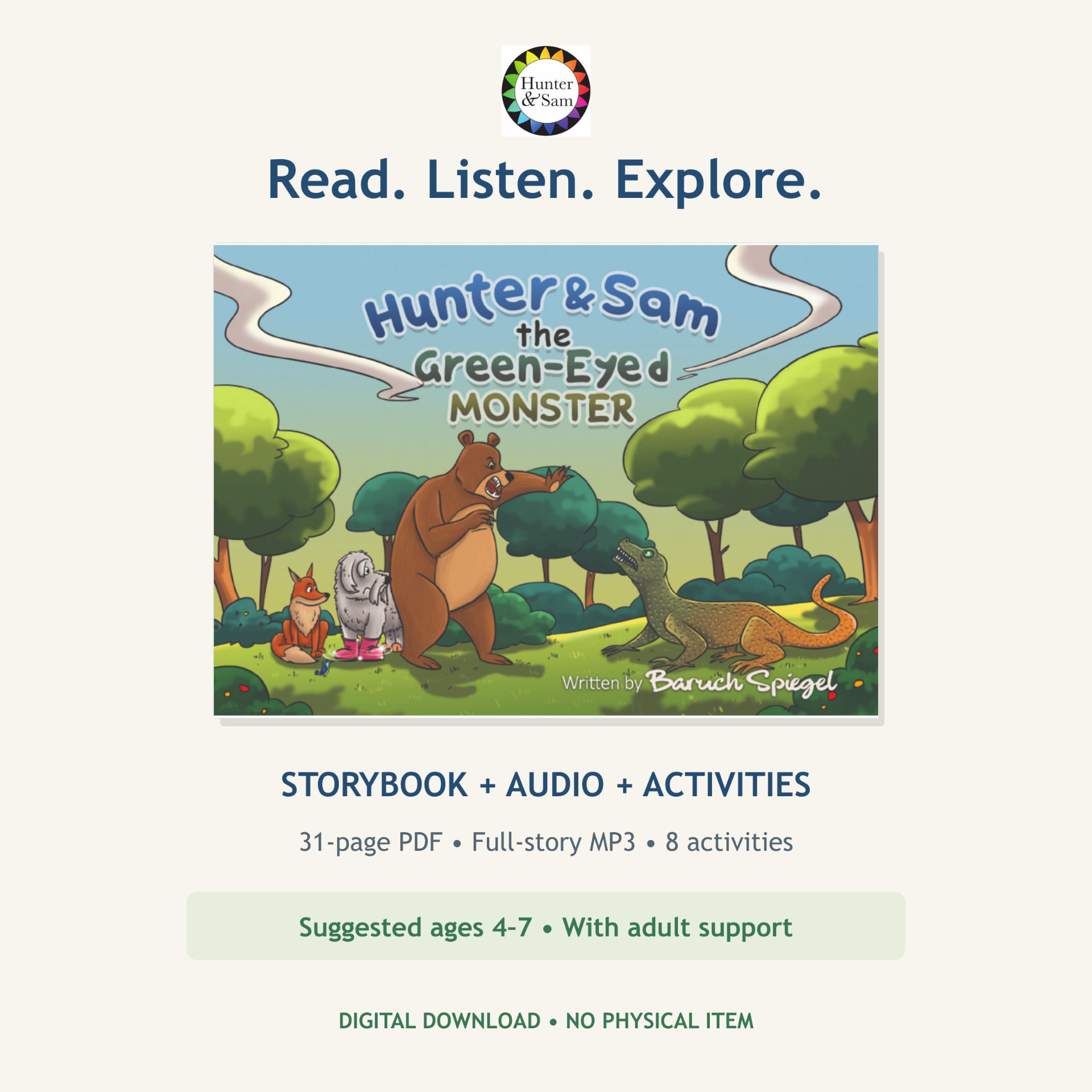 Hunter & Sam, book 4: The Green-Eyed Monster — storybook, audio and activities bundle