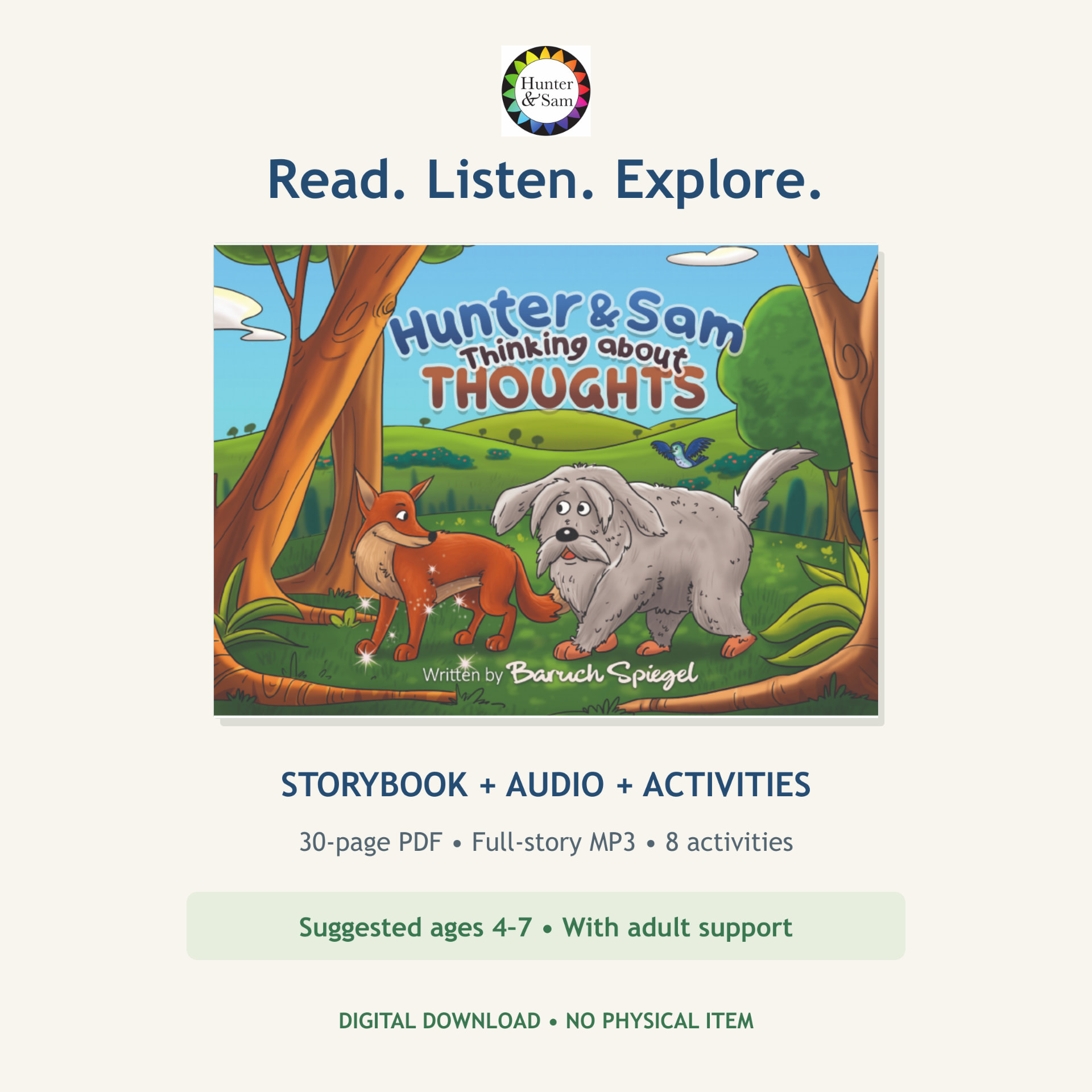 Hunter & Sam, book 3: Thinking About Thoughts — storybook, audio and activities bundle